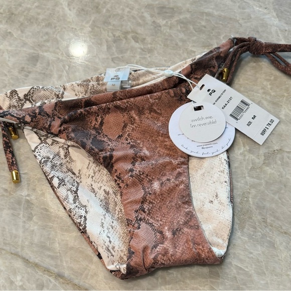 NWT‎ PILYQ KAA reversible tie string bikini bottoms size medium teeny style - Picture 6 of 8